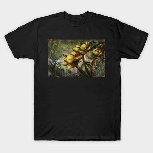 Magic - Gouache painting of Flowers , fairy tale like paint yellow green traditional illustration nature floral pretty T-Shirt by IrenesGoodies